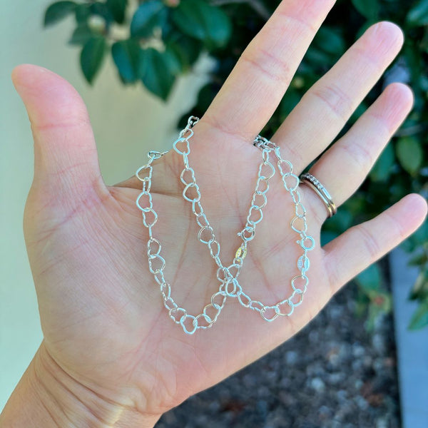 1pc 925 Sterling Silver 6.6mm Heart Link Chain Bracelet, Length Selections: 7 inch/7.5 inch/8 inch