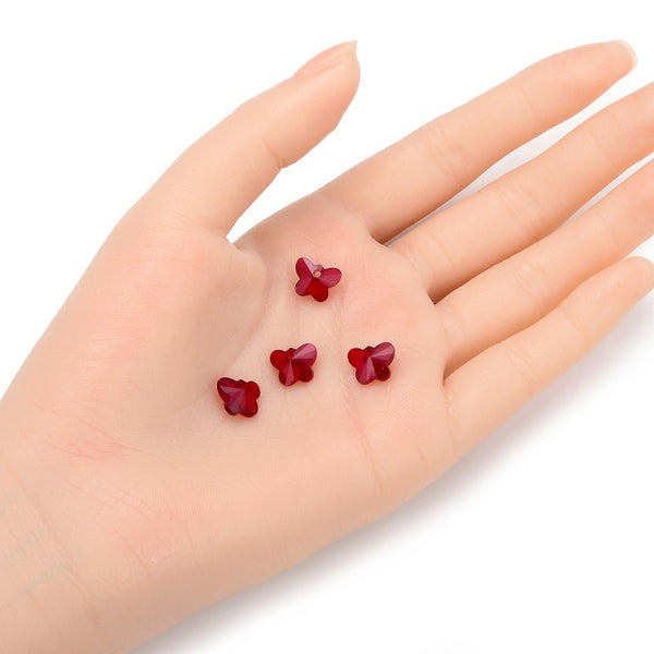 20pcs Creative Club Butterfly Crystal Glass Pendant Drop Beads, January Siam Red Birthstone, 10mm, Hole ID 1mm, CCM-5