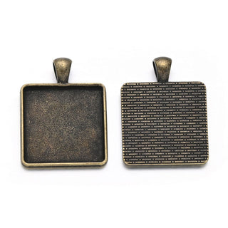 20pcs Large Sturdy Square Bezels, Pendant Base, Antique Bronze, Designed for 25mm Cabochon Resin Cameo Photo, MC-H5