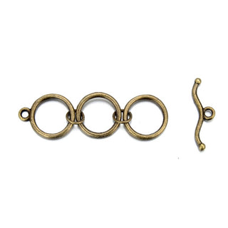 Adabele 20 Sets Adjustable 3-Ring Toggle Clasp, T-Bar Jewelry Closure, 14.3mm, Tarnish Resistant Antique Bronze, MC-AF64