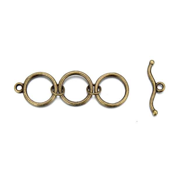Adabele 20 Sets Adjustable 3-Ring Toggle Clasp, T-Bar Jewelry Closure, 14.3mm, Tarnish Resistant Antique Bronze, MC-AF64