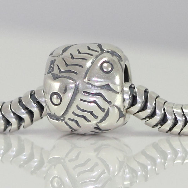 1pc Real Solid Sterling Silver Fish Charm Symbol of Abundance Bead, Compatible with Pandora All Other Charm Bracelets, EC152