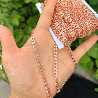 33 Feet Diamond Cut Curb Cuban Copper Chain Link, Bright Coppery, 7.2x5mm Large