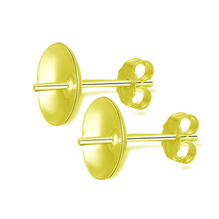 100pcs Tarnish Resistant Earring Posts Glue In Cup Settings, with 100pcs Earring Backs, 18K Yellow Gold Plated Brass, Cup Size Selections: 4mm/6mm/8mm