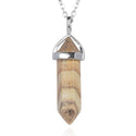 1pc Natural Picture Jasper Gemstone Pendant Necklace, 18 Inch Surgical Stainless Steel Chain, GGP-C18