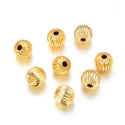 100pcs Tarnish Resistant Small Tiny Corrugated Melon Round Beads, 18K Yellow Gold Plated Brass, Size Selections: 3mm/4mm