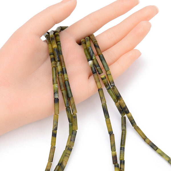 Natural Green Jade Gemstone Cylinder Tube Beads, 13x4mm, Hole ID 1mm, 14.5 Inch/1 Strand, GH-H15