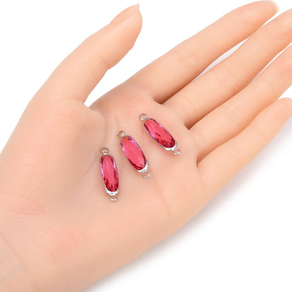 10pcs Grade A July Ruby Red Rectangle Bar Birthstone Links, Sterling Silver Plated Brass, 21x7mm, CCP9-S7