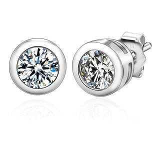1 pair 925 Sterling Silver 5mm Bezel Stud Earrings, Round Cut Cubic Zirconia CZ Diamond, SSE76-5