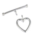 1 Set 925 Sterling Silver Heart Shaped Toggle Clasp, T-Bar Jewelry Closure, 15mm, SS26-AA