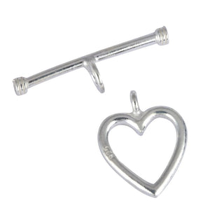 1 Set 925 Sterling Silver Heart Shaped Toggle Clasp, T-Bar Jewelry Closure, 15mm, SS26-AA