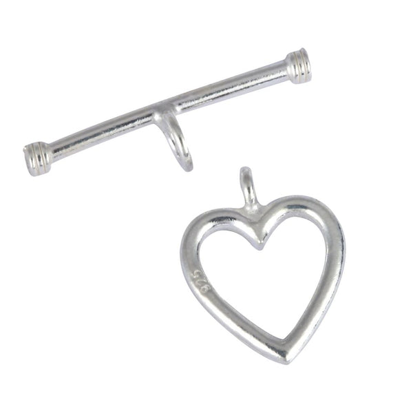 1 Set 925 Sterling Silver Heart Shaped Toggle Clasp, T-Bar Jewelry Closure, 15mm, SS26-AA