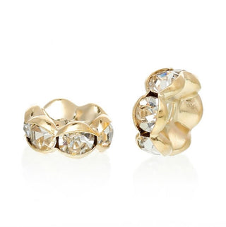 100pcs Grade A Wave Flower Crystal Clear Rhinestone Beads, 18K Yellow Gold Plated Brass, Size Selections: 4mm/5mm/6mm/8mm/10mm