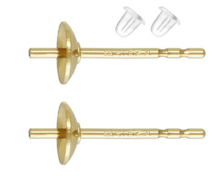 10pcs Real 1/20 14K Gold Filled Earring Posts, 4mm Small Glue In Cup, with 10pcs Plastic Earring Backs, JK1-C4