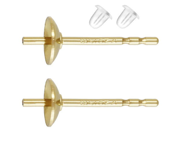 10pcs Real 1/20 14K Gold Filled Earring Posts, 4mm Small Glue In Cup, with 10pcs Plastic Earring Backs, JK1-C4