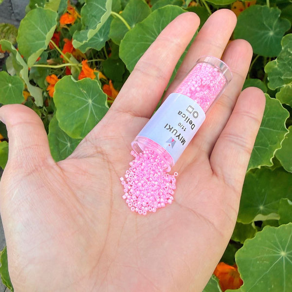 7.5g Miyuki Delica 11/0 Seed Beads, Opaque Dyed Cotton Candy Pink DB245