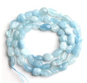 Natural Blue Aquamarine Gemstone Oval Tumbled Pebble Beads, Irregular, 5mm to 8mm, Hole ID 1mm, 15 Inch/1 Strand, GZ11-65