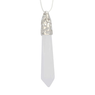 1pc Natural White Quartz Clear Crystal Hexagonal Pile Gemstone Pendant Necklace, 18 Inch Surgical Stainless Steel Chain, GGP-B5