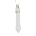 1pc Natural White Quartz Clear Crystal Hexagonal Pile Gemstone Pendant Necklace, 26 Inch Surgical Stainless Steel Chain, GGP-BB5