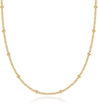 1pc 1/20 14K Gold Filled Satellite Bead Station Curb Link Chain Necklace, Thin Small, 1.9mm Beads, Non Tarnish, Length Selections: 16 inch/18 inch/20 inch