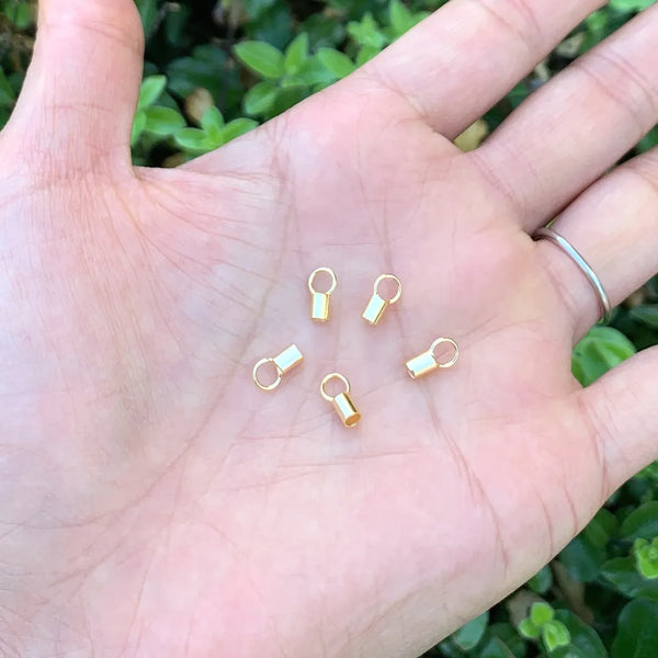 20pcs 925 Sterling Silver Crimp End Caps, Real 18K Yellow Gold Plated, Cord End Caps, Hole ID Selections: 1.5mm/2mm/2.5mm/3mm