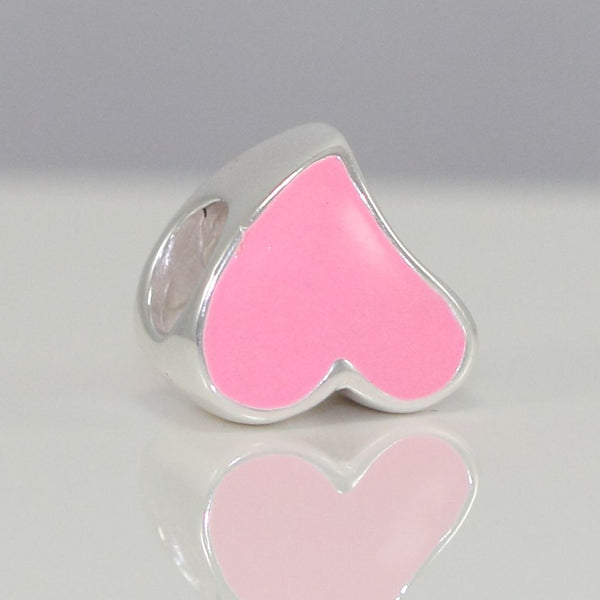 1pc Real 925 Sterling Silver Pink Enamel Heart Love Bead Charm, Compatible with Pandora All Other Charm Bracelet, EC4-B4