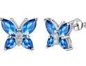 1 Pair 925 Sterling Silver December Birthstone Butterfly Stud Earrings, 10mm, Cubic Zirconia CZ Blue Zircon Stone, SSE83-12