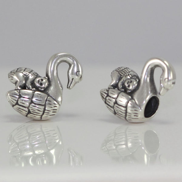 1pc Real Solid Sterling Silver Charm Swan & Monkey Bead, Compatible with Pandora All Other Charm Bracelets, EC357