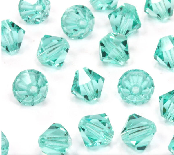 50pcs Preciosa Faceted Bicone Crystal Beads, Caribbean Sea, 6mm, Hole ID 1mm, Pre-B633