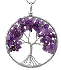 1pc Tree of Life Prosperity Necklace, Natural Purple Amethyst Crystal Gemstone Pendant, 26 inch Surgical Stainless Steel Chain, GGP9-7