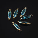10pcs Grade A March Aquamarine Blue Rectangle Bar Birthstone Links, 18K Yellow Gold Plated Brass, 21x7mm, CCP9-G3
