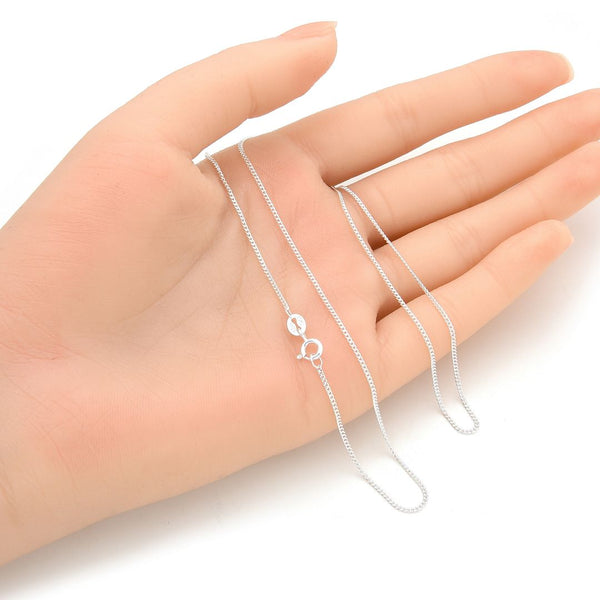 1pc 925 Sterling Silver Diamond Cut Curb Link Chain Necklace, 1.2mm, Small, Length Selections: 18 inch/20 inch/22 inch