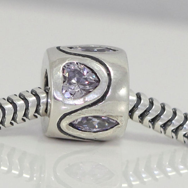 1pc Real 925 Sterling Silver Heart Bead, June Birthstone Charm Cubic Zirconia CZ Gemstone, Compatible with Pandora all Other Charm Bracelets, EC612
