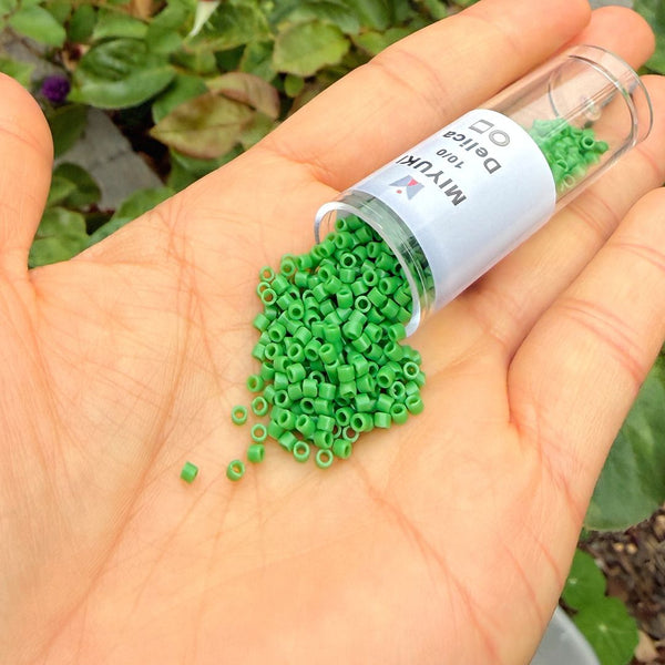 7.5g Miyuki Delica 10/0 Tube Seed Beads, Opaque Green DBM724