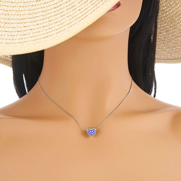 1pc 925 Sterling Silver Love Heart September Birthstone Bead Charm, Blue Sapphire Cubic Zirconia CZ, 10mm, Hole ID 4.5mm, EC1-L9