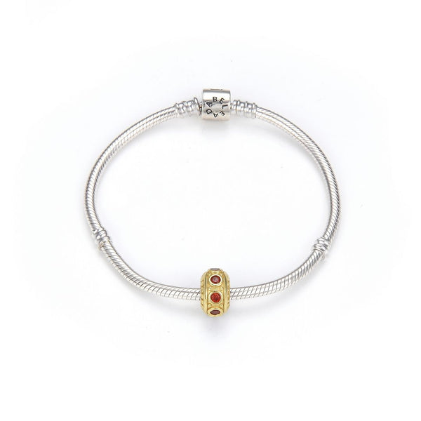 1pc Real Gold Plated 925 Sterling Silver January Birthstone Bead Charm, Siam Red Garnet Cubic Zirconia CZ, 11x6.8mm, Hole ID 4.5mm, EC1-B1