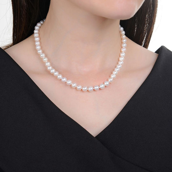Natural Grade AAA+ Round White Cultured Freshwater Pearl Necklace, 6-7mm Pearl Strand, Length Selections: 16 inch/18 Inch
