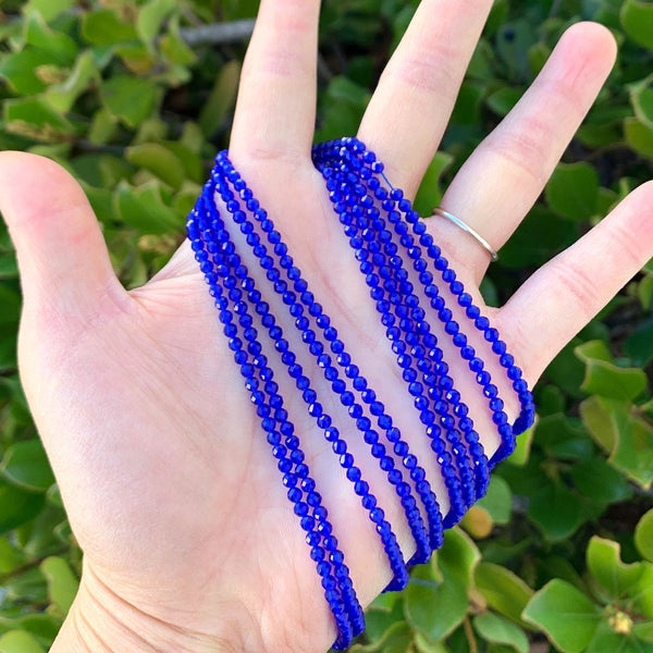 Natural Sapphire Blue Jade Gemstone Faceted Round Beads, 3mm/Small Tiny, Hole ID 0.8mm, 2 Strands/26 Inch Total, GH3R-8