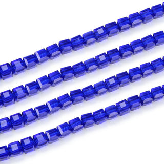 100pcs Creative Club Faceted Cube Crystal Glass Beads, Cobalt Blue, 6mm, Hole ID 1mm, CCC625