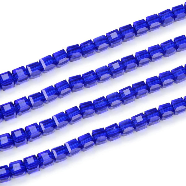100pcs Creative Club Faceted Cube Crystal Glass Beads, Cobalt Blue, 6mm, Hole ID 1mm, CCC625