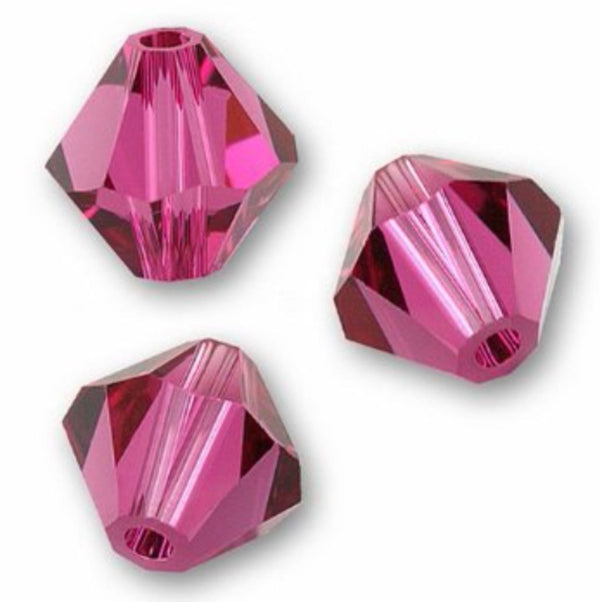 100pcs Preciosa Faceted Bicone Crystal Beads, Fuchsia, Size Selections: 3mm/4mm/6mm
