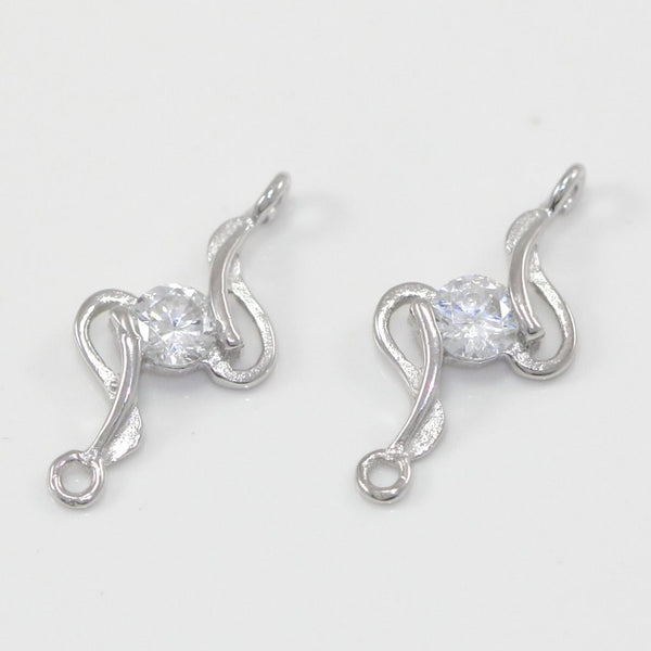 4pcs 925 Sterling Silver Fancy Earring Jewelry Connectors, Cubic Zirconia CZ, Tarnish Resistant Rhodium Plated,19x9mm, SS37