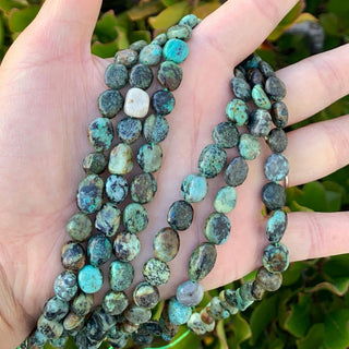 Natural African Turquoise Gemstone Oval Tumbled Pebble Beads, Irregular, 8mm to 10mm, Hole ID 1mm, 15 Inch/1 Strand, GZ12-82
