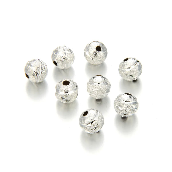 500pcs Small Tiny Sparkle Diamond Cut Round Beads, Sterling Silver Plated Brass, 4mm, Hole ID 1mm, CF17-4