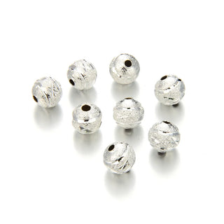 100pcs Sparkle Diamond Cut Round Beads, Sterling Silver Plated Brass, Size Selections: 6mm/8mm/10mm