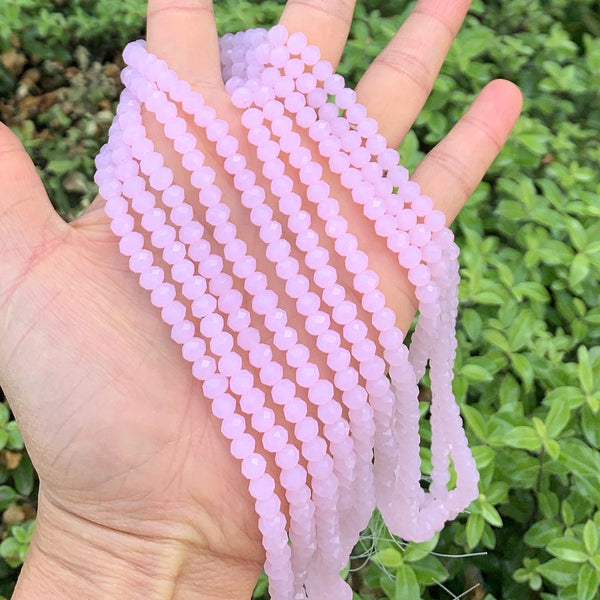 500pcs Creative Club Faceted Rondelle Crystal Glass Beads, Pink Rose Opal, 6x4mm, Hole ID 1mm, CCR630