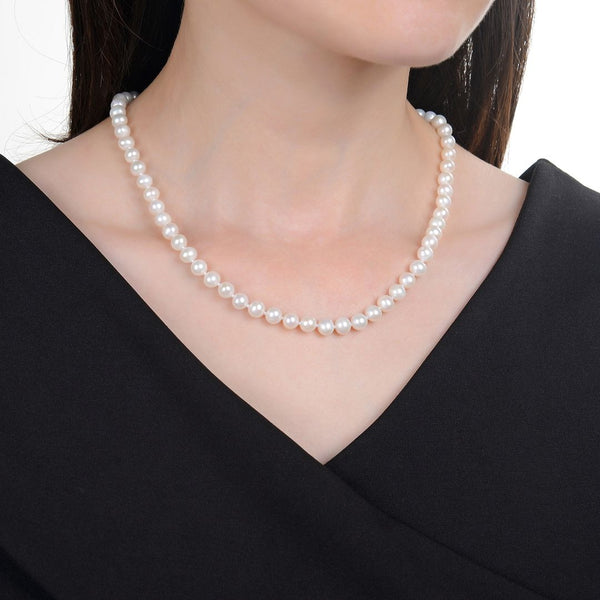 Natural Grade AAA Round White Cultured Freshwater Pearl Necklace, 6-7mm Pearl Strand, Length Selections: 16 inch/18 Inch
