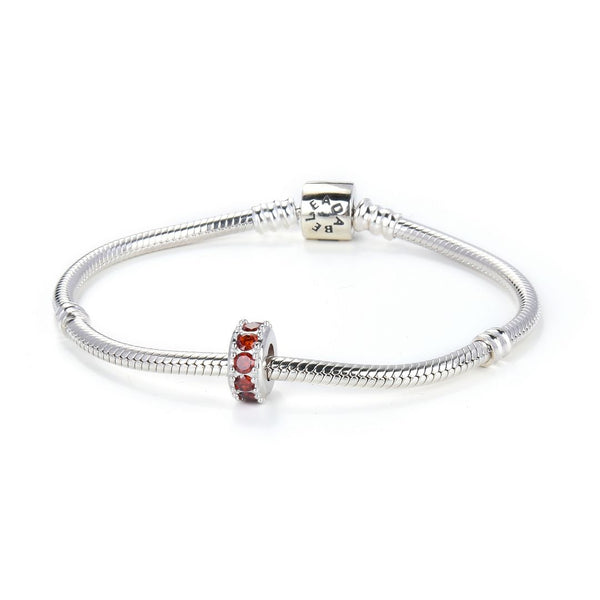 1pc 925 Sterling Silver January Birthstone Bead Charm, Siam Red Garnet Cubic Zirconia CZ, 9.5x5mm, Hole ID 4.5mm, EC1-C1