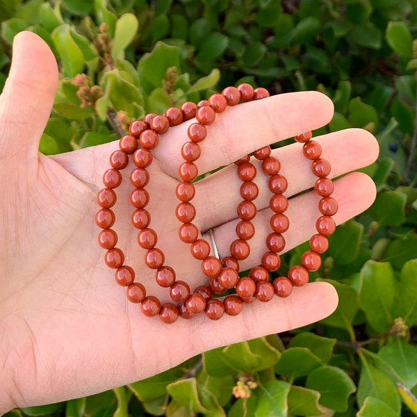 1 Strand Stretch Natural Grade A Red Jasper Beaded Gemstone Bracelet, 6mm Beads, Length Selections: 7 inch/7.5 inch/8 inch