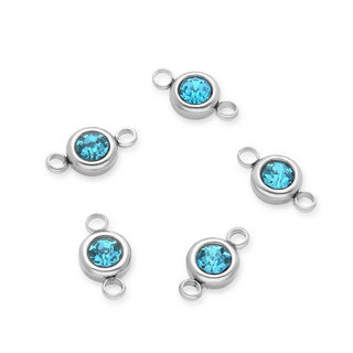 10pcs Grade A December Blue Zircon Birthstone Links, Stainless Steel, Tarnish Resistant, 6mm, CCP34-12